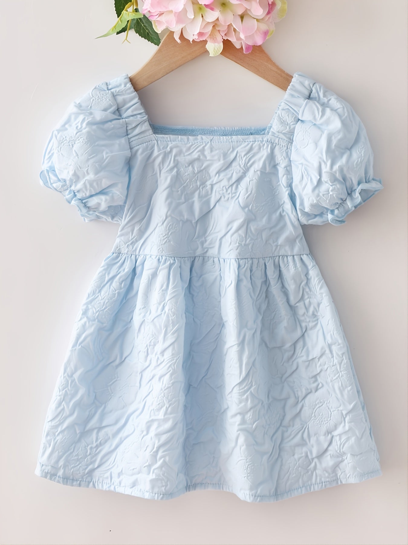 Cute blue Puff Sleeve Dress for Baby Girls