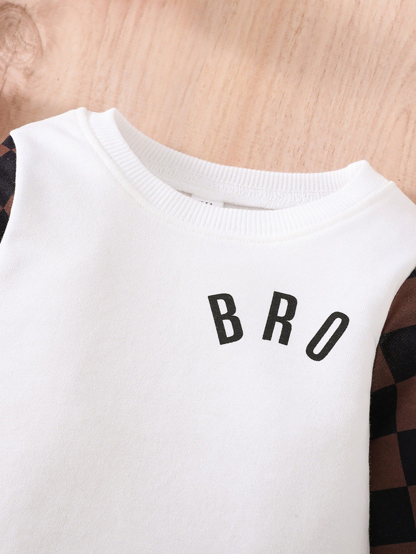 Baby Boy Casual Colorblock Plaid Letter Print Sweatshirt