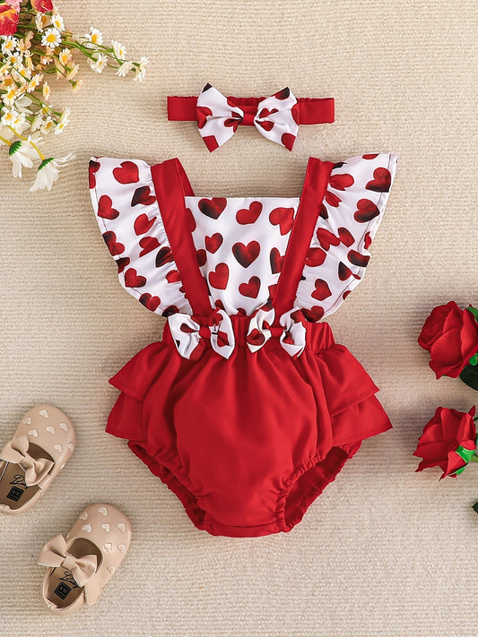 2PCS Newborn Infant Heart Print Dress Set for Baby Girls