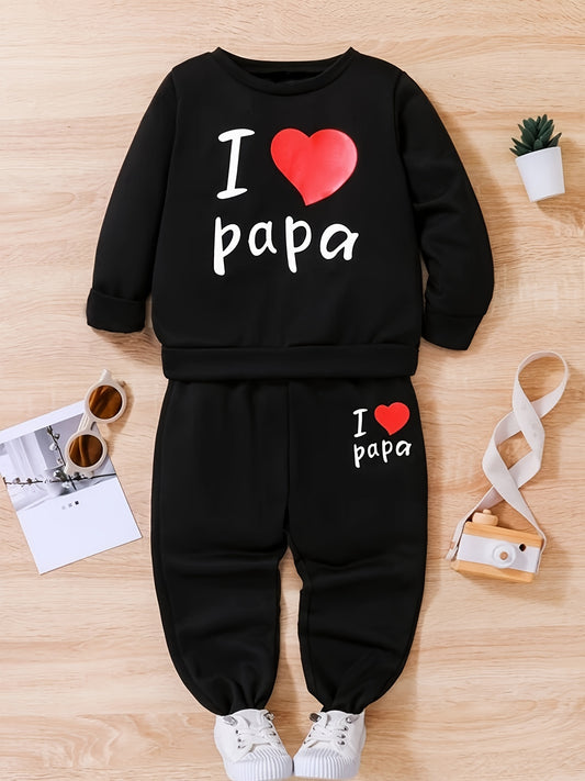 2pcs Boys Casual Active Set with I LOVE PAPA Print Pullover and Sweatpants