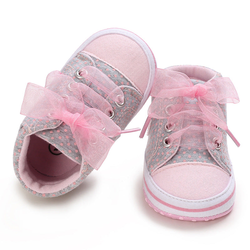 Baby Pink Bow Heart Polka Dot Soft Soled Sneakers