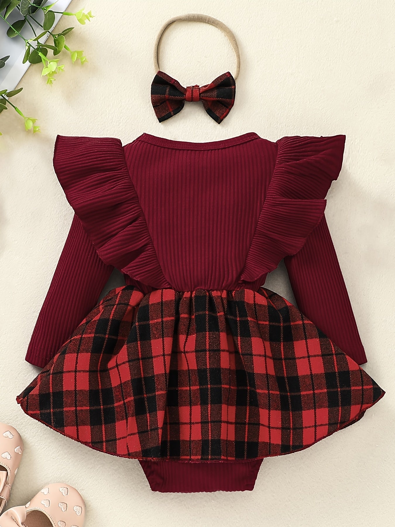 Newborn Infant Baby Girls Christmas Plaid Dress Outfit