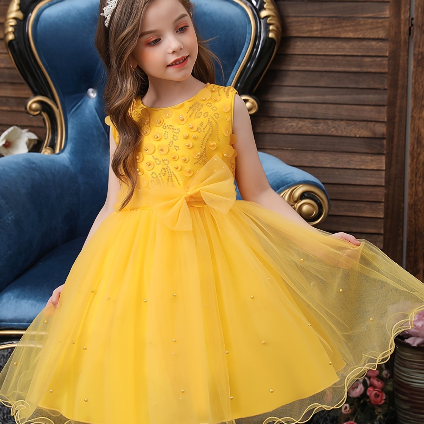 Princess Sleeveless Bow Sequin Tulle Tutu Dress