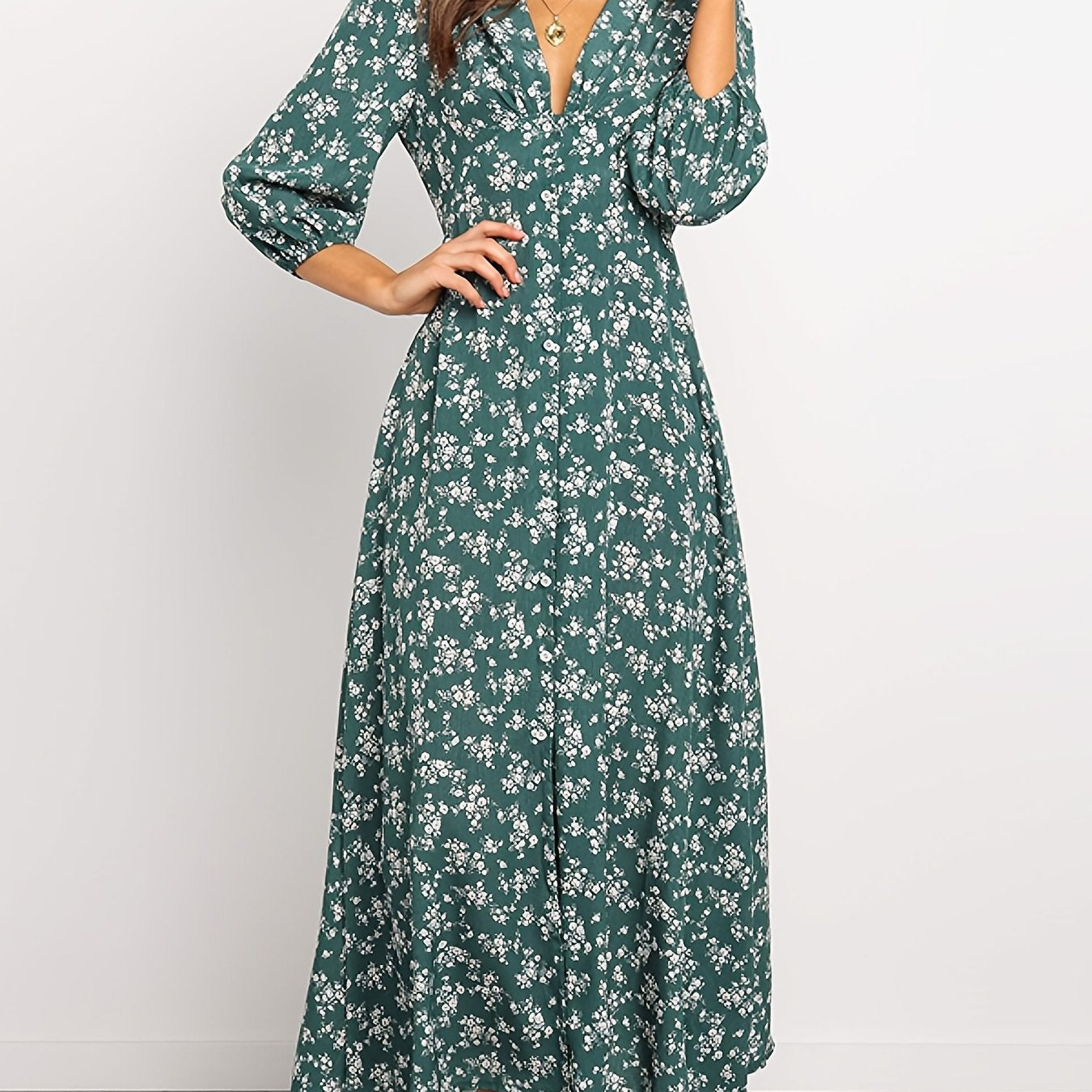 Dirty Floral V-Neck Maxi Dress: Ruffled High Waist Summer Dress for Women