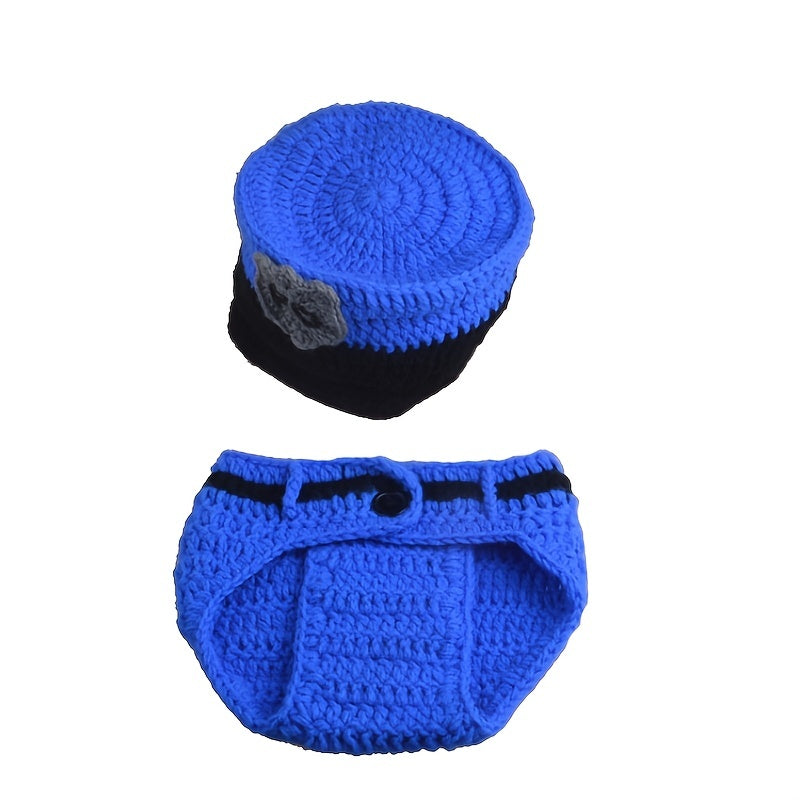 2pcs/Set Policeman Baby Crochet HandKnitted Costume