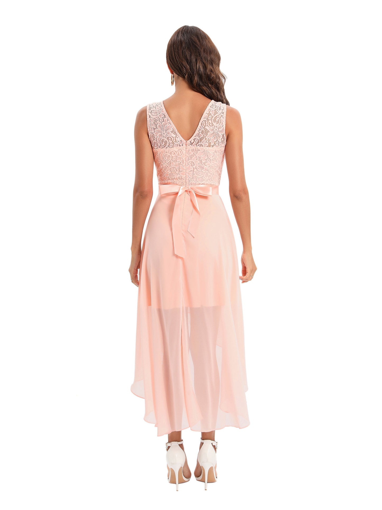 Women's Retro Lace Maxi Dress with Bow Belt