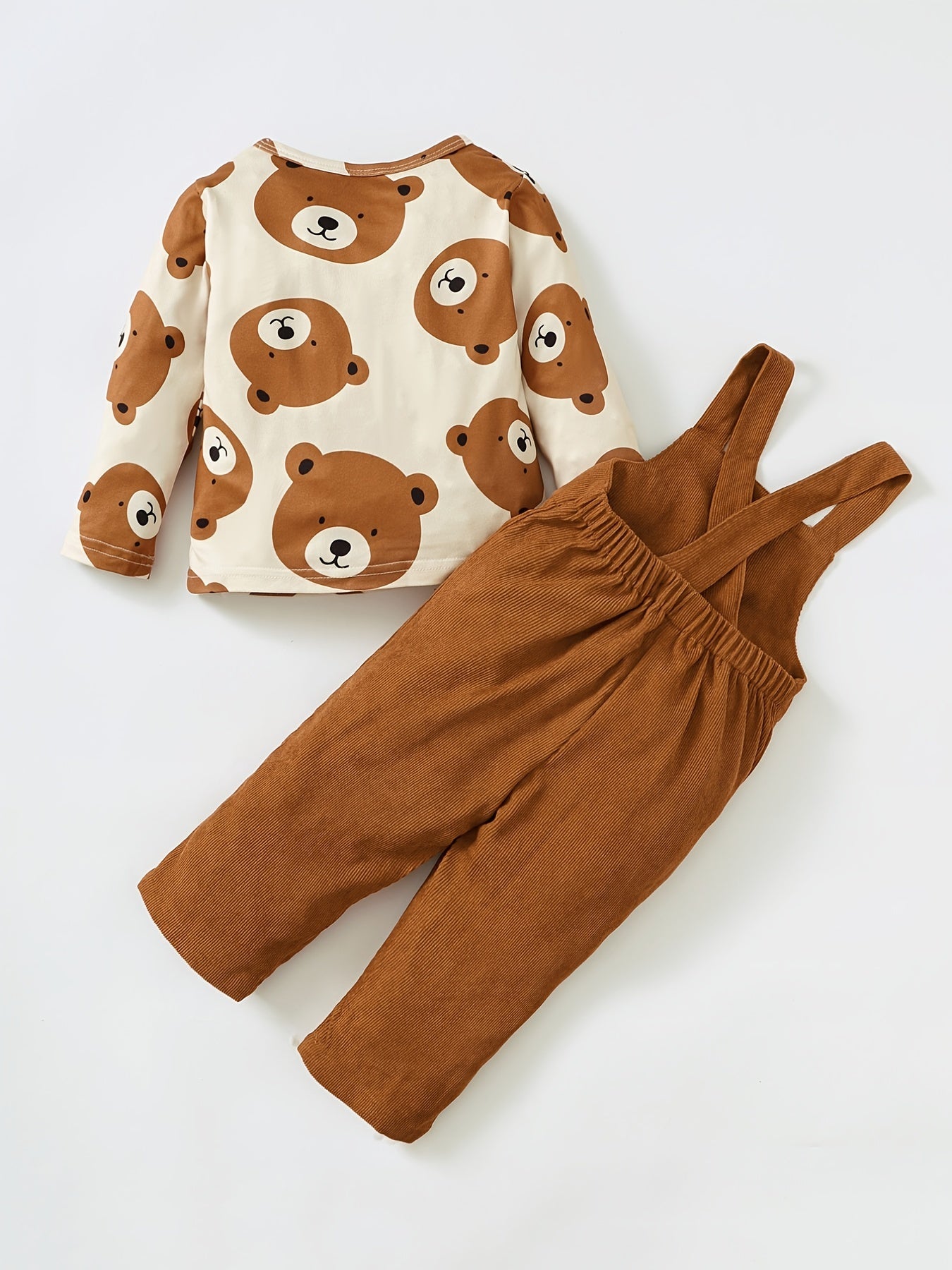 Bear Print Top & Overalls Set for Baby Boys