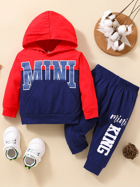 Baby Boys Casual Color Block Hooded Sweatshirt and Sweatpants Set