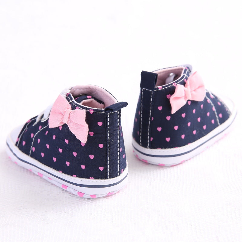 Heart Print Bow High Top Canvas Shoes for Baby Girls