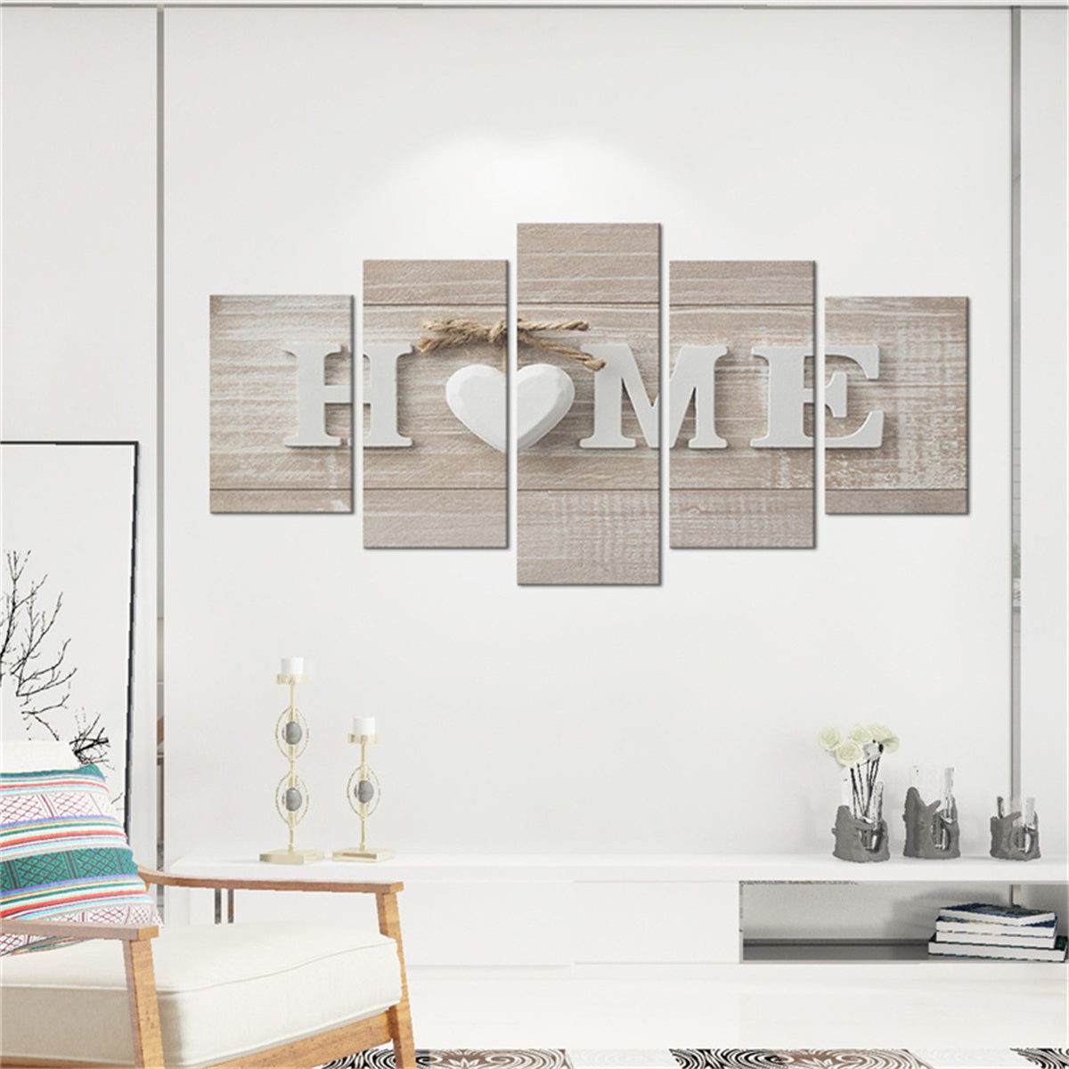 Set of 5 3D Effect Art Decorative Paintings - "HOME" Word Design (No Frame Included)