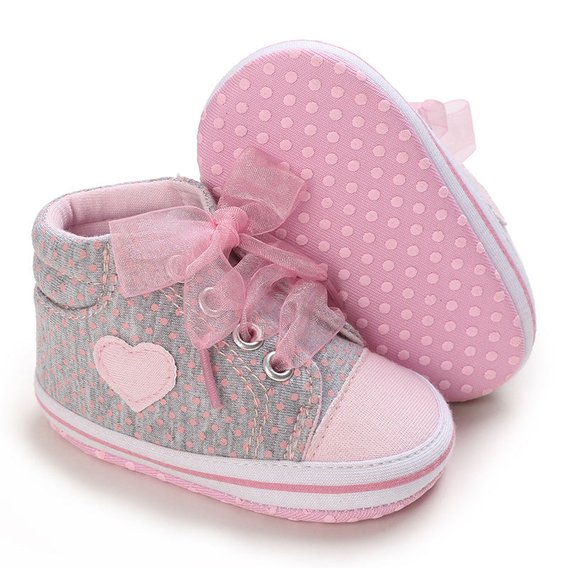 Baby Pink Bow Heart Polka Dot Soft Soled Sneakers