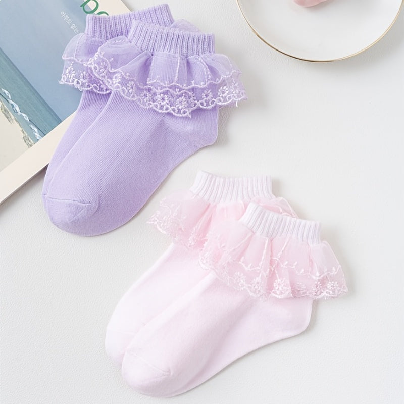 4pairs Girls Lace Decor Cotton Socks