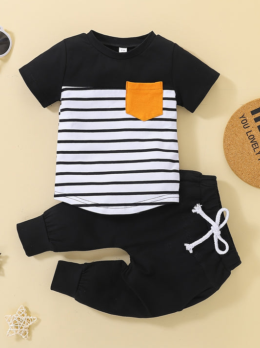 Striped Top & Solid Sweatpants Set for Baby Boys