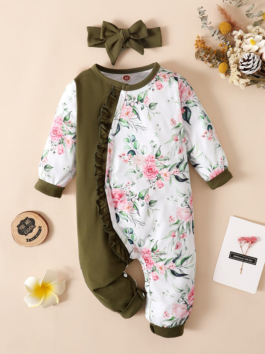 Newborn Infant Ruffle Romper with Floral Print