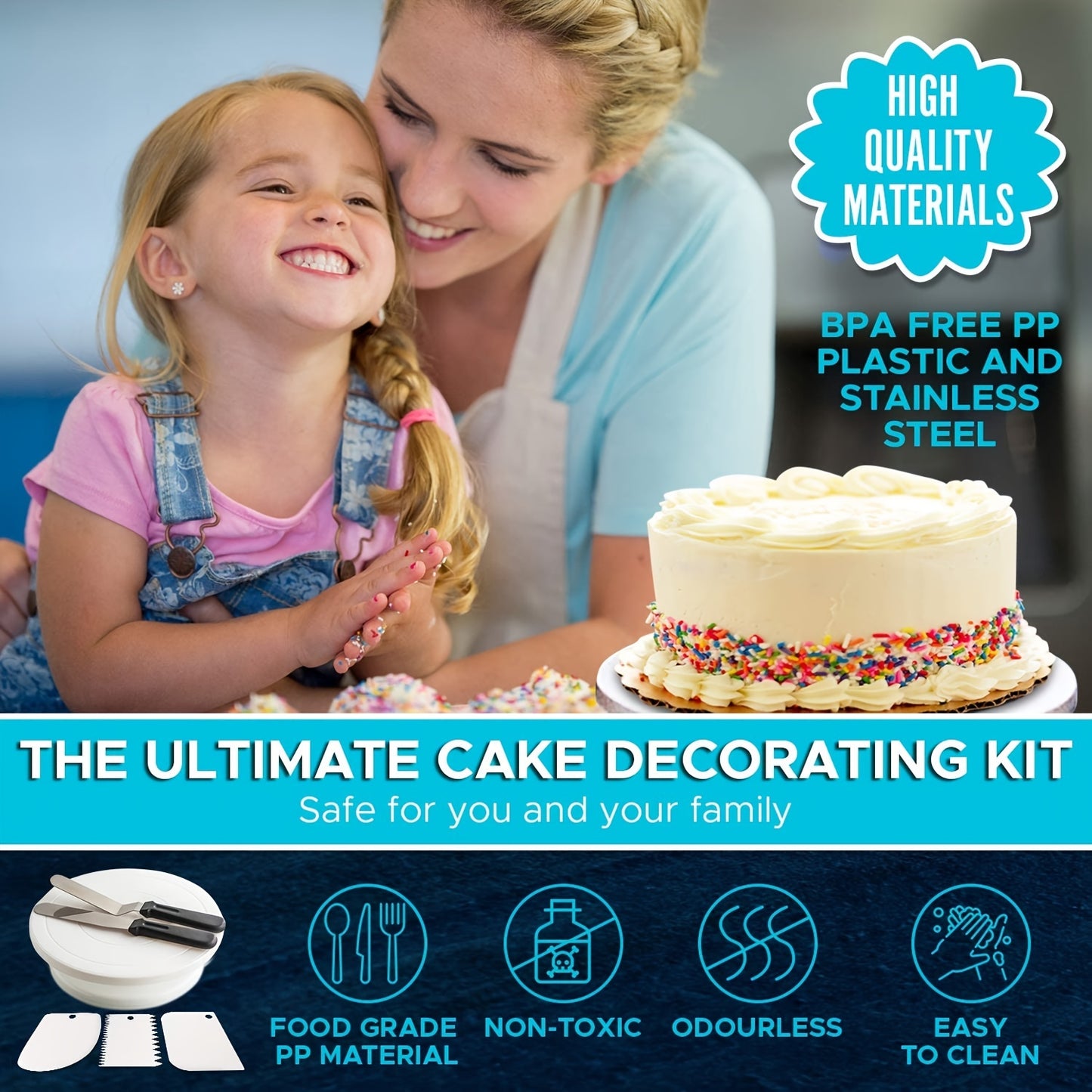 6pcs Deluxe Cake Decorating Kit with 11" Rotating Turntable