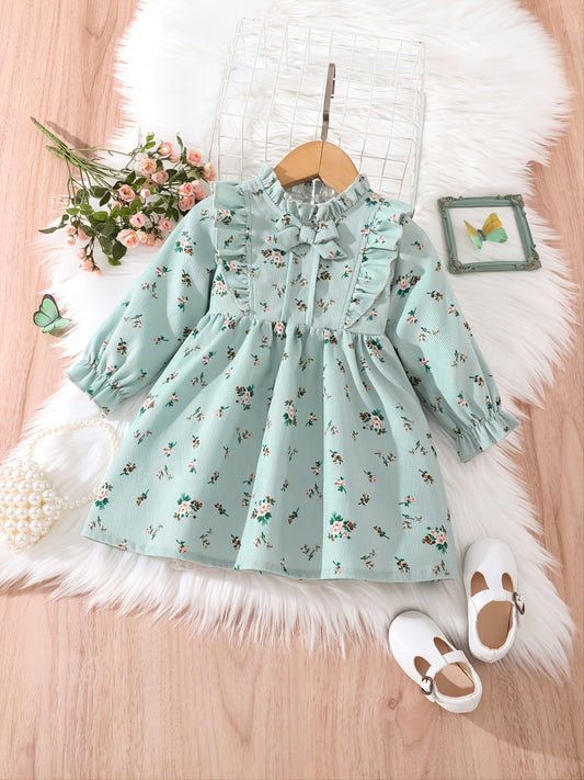 Stylish Baby Girl Corduroy Dress with Floral Print