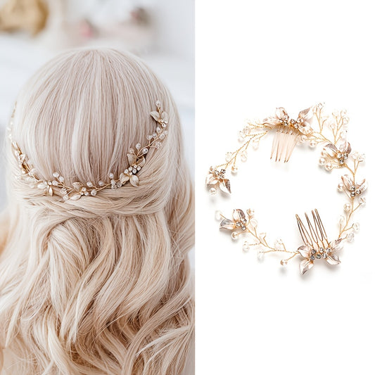 Bridal Golden Leaf Hair Vine, Silver Hair Comb, Rose Golden Leaf Hair Comb, Leaf Wreath, Golden Hair Vine, Bride Hair Accessories, Leaf Hair Vine