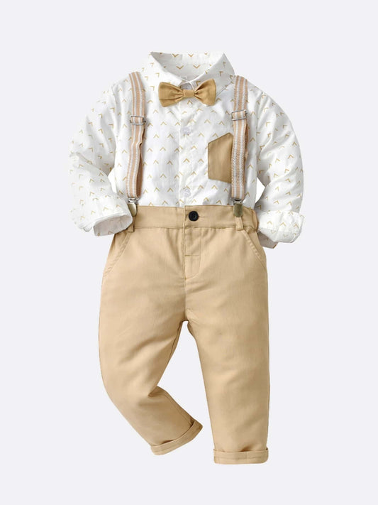 Boys' Gentleman Bowtie Shirt and Overalls Set