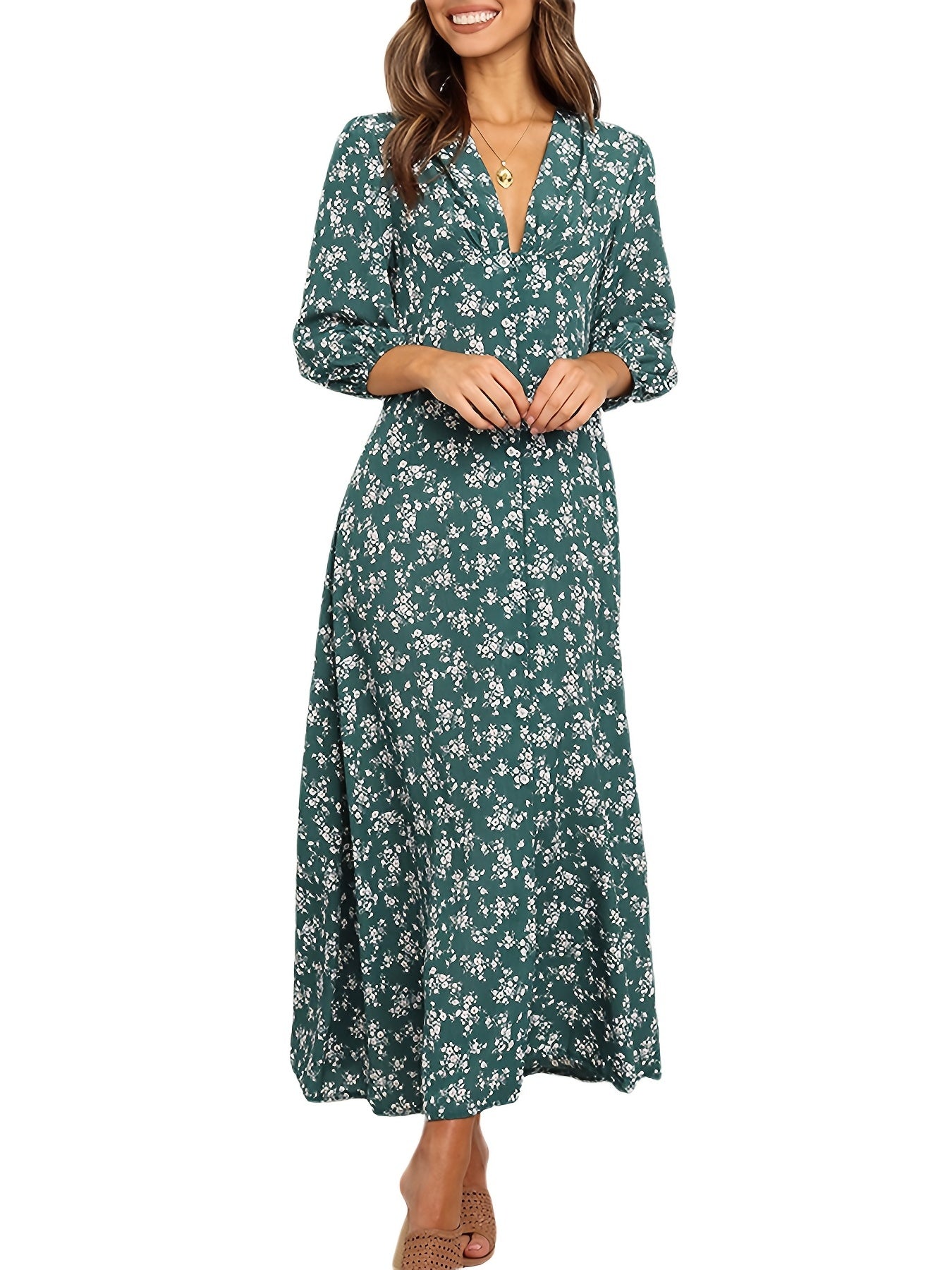 Dirty Floral V-Neck Maxi Dress: Ruffled High Waist Summer Dress for Women