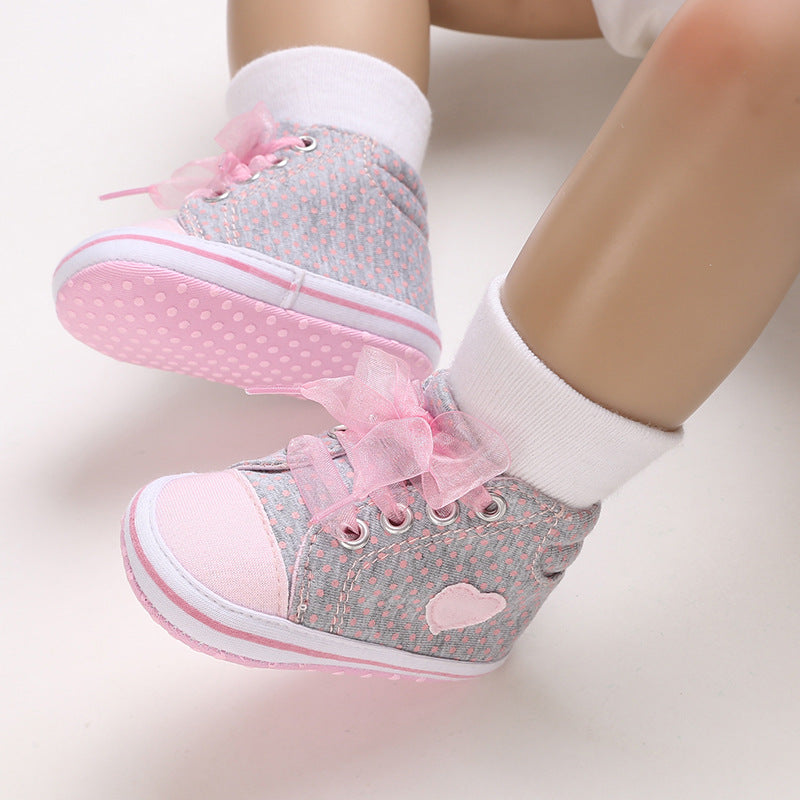 Baby Pink Bow Heart Polka Dot Soft Soled Sneakers