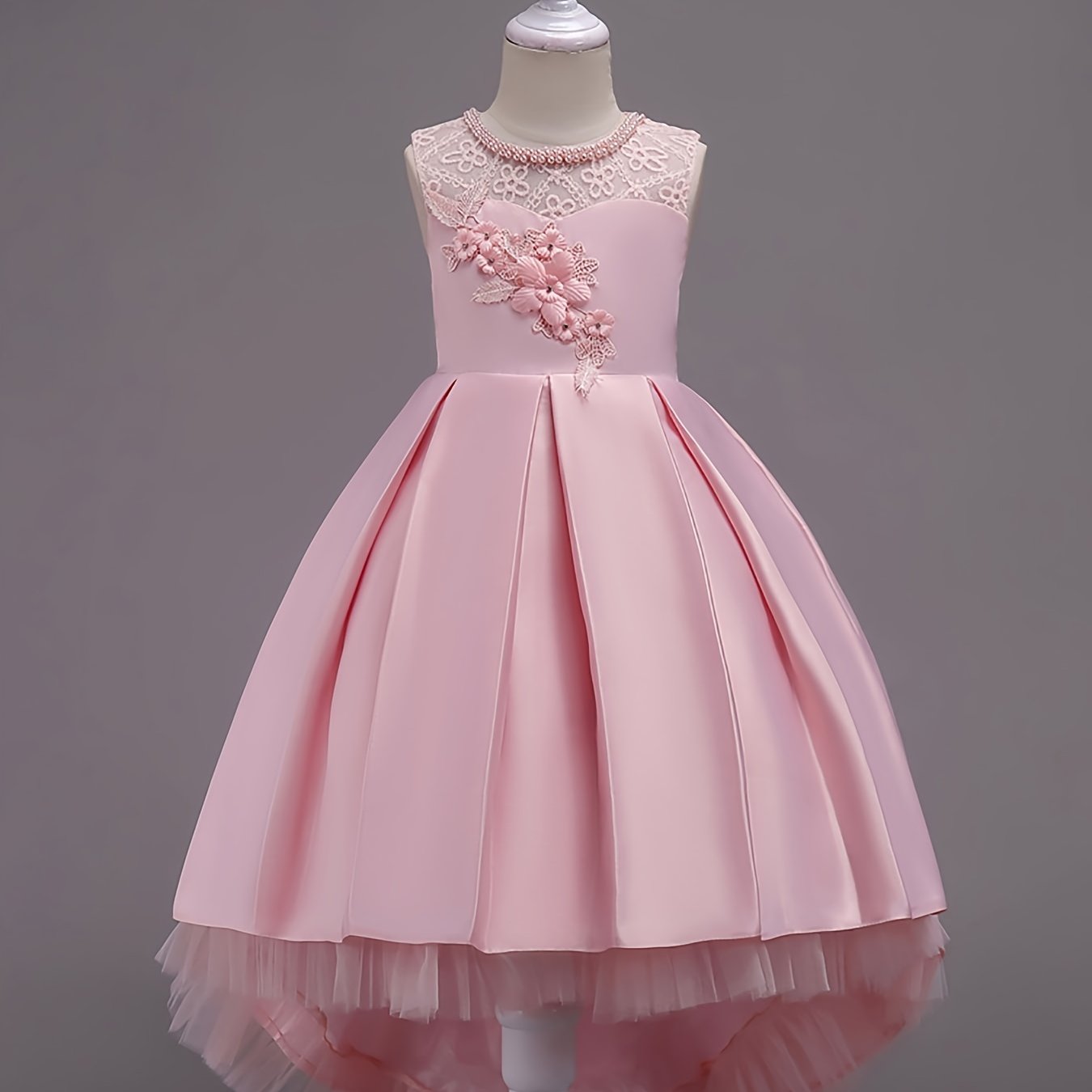 Cute Elegant Stitching Mesh Princess Dress with Flower Embroidery