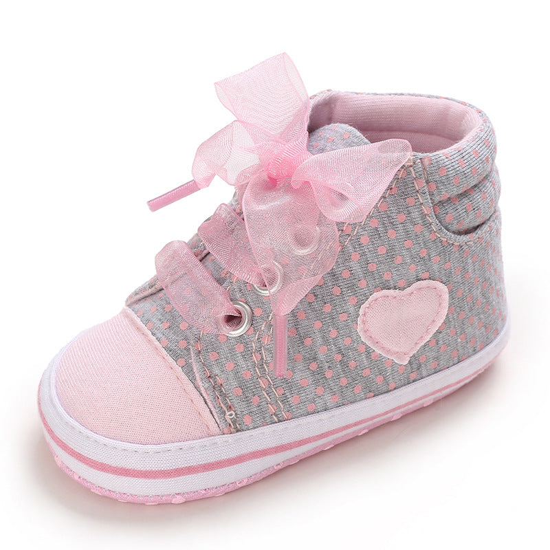 Baby Pink Bow Heart Polka Dot Soft Soled Sneakers